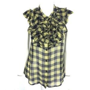 ZOA New York Plaid Ruffle Blouse Small Sleeveless Cottagecore Chic